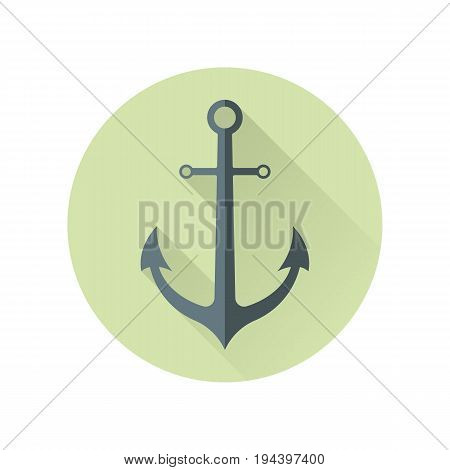 Anchor isolated on white. Made of metal device used to connect vessel to bed of body of water to prevent craft from drifting due to wind or current. Marine anchor sign symbol in flat style. Vector