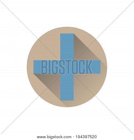 Blue plus icon in flat style isolated