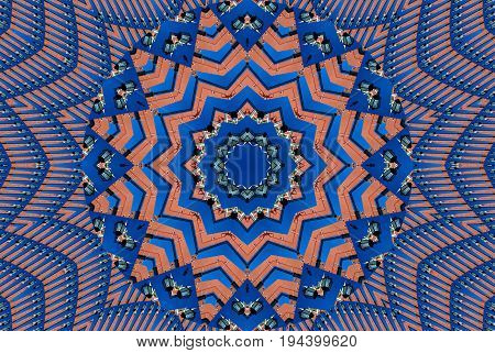 Kaleidoscope pattern abstract background. Round pattern. Architectural abstract fractal kaleidoscope background. Abstract fractal pattern geometrical symmetrical ornament. Architectural pattern