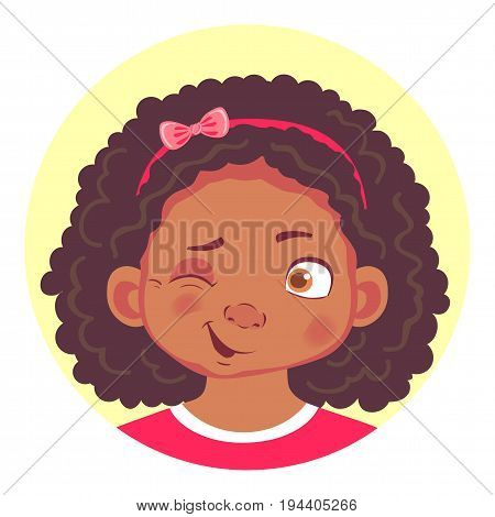 African girls emotions. Facial expression. Set of emoticons. Wink