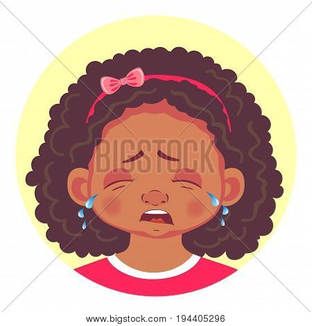African girls emotions. Facial expression. Set of emoticons. Cry
