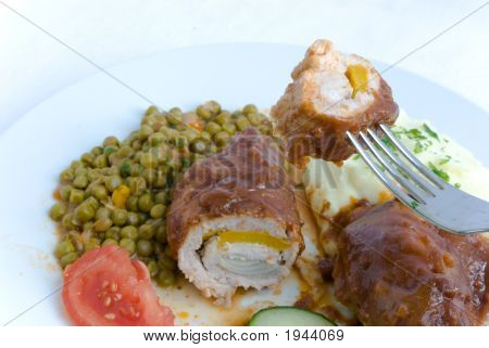  Gourmet porc roulé 2.Mixte de légumes.