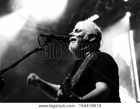 Bassano Del Grappa, Vi, Italy - April 29, 2017: Falzone Cico Of Nomadi An Italian Musical Group Play