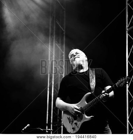 Bassano Del Grappa, Vi, Italy - April 29, 2017: Falzone Cico Of Nomadi An Italian Musical Band Plays