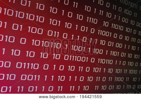 red binary code on computer screen. Red binary code background for problem internet, business, connection, technology and modern computer concepts.