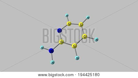 2-Aminopyridine is an organic compound with the formula H2NC5H4N. It is a colorless solid used in the production of the drugs piroxicam sulfapyridine tenoxicam and tripelennamine. 3d illustration