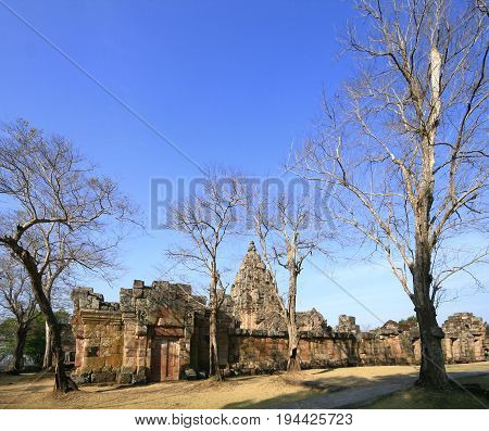 sand stone castle, phanomrung in Buriram province, Thailand. Religious buildings constructed by the ancient Khmer art, Phanom rung national park in North East of Thailand
