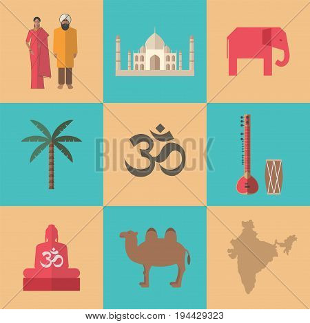 Traditional symbols of India. Flat icon. Vector sign for web graphic