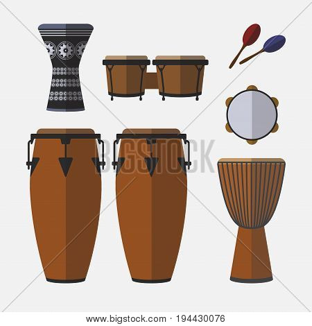 Set of percussion instruments. Flat icon. Vector sign for web graphic