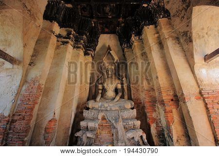 Ancient Buddha image at Wat Chaimongkol Temple, Ruins in Ayutthaya, Thailand Buddha image of Wat Chaimongkol Temple Ayutthaya, Thailand.