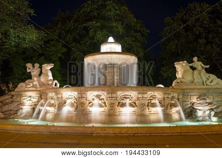 Wittelsbach Fountain In Center Of Munich Bavaria, Germany