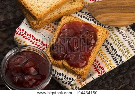 Breakfast Of Cherry Jam On Toast