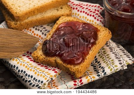 Breakfast Of Cherry Jam On Toast