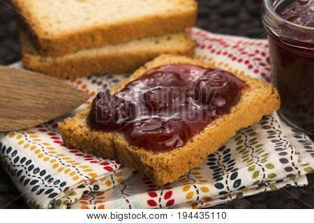Breakfast Of Cherry Jam On Toast