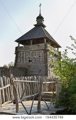 Ukraine attractions. Zaporizhzhya Sich. Old Wooden tower