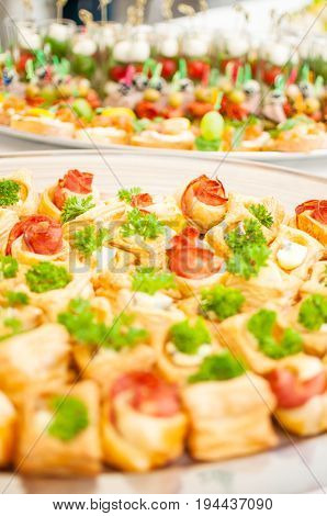 Delicacies and snacks at a buffet or Banquet. Catering. Selective focus
