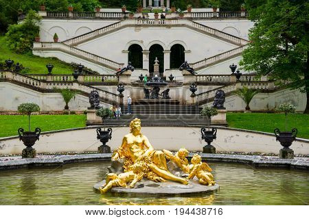 Linderhof Palace. Fountain Group Flora And Puttos. Bavaria, Germany.