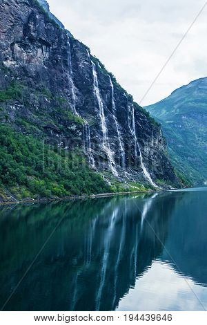 Waterfolls - Seven sisters and bridegroom - in Geiranger fjord, Norway.