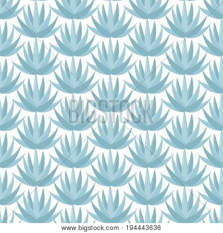 Blue agave vector seamless pattern Flat design of superfood or food and tequila making ingredient wallpaper on the white background cute vector illustration with reflections