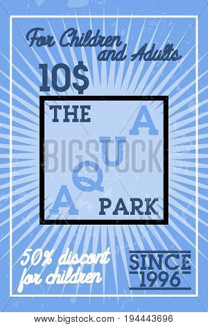Color vintage aquapark banner. Summer sign. Vector illustration, EPS 10