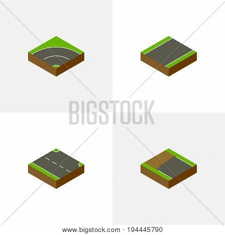 Isometric Way Set Of Incomplete, Unilateral, Bitumen And Other Vector Objects. Also Includes Bitumen, Right, Unfinished Elements.