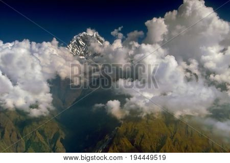 View of Himalayas mountains from the plane