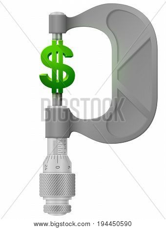 Vertical micrometer measures dollar symbol. Concept of money sign and measuring tool. Best vector illustration about banking financial industry economy business accounting etc