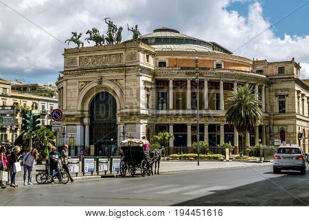 Palermo.Italy.May 26 2017.Views over Piazza Ruggero and Teatro Politeama in Palermo . Sicily