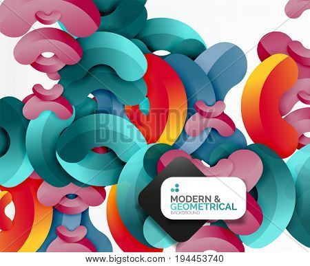 Abstract color geometric round shapes on white - elements with shadow, colorful composition
