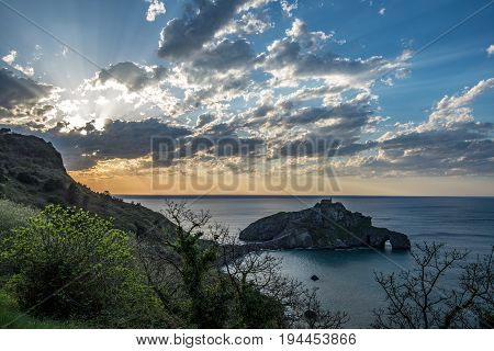 San Juan de Gaztelugatxe hermitage at dusk Euskadi