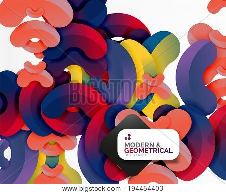 Abstract color geometric round shapes on white - elements with shadow, colorful composition