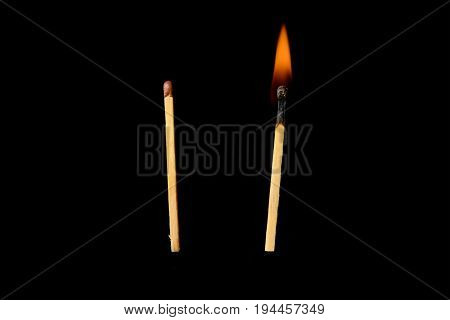 Hot and unresolved matches on a black background