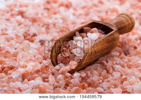 Pink himalayan salt , close up top view , macro