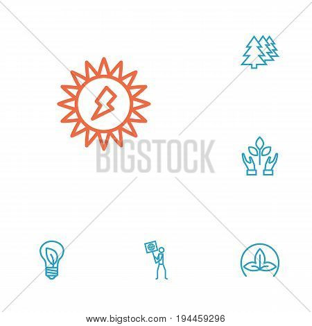 Set Of 6 Ecology Outline Icons Set.Collection Of Charge, Afforestation, Nature And Other Elements.