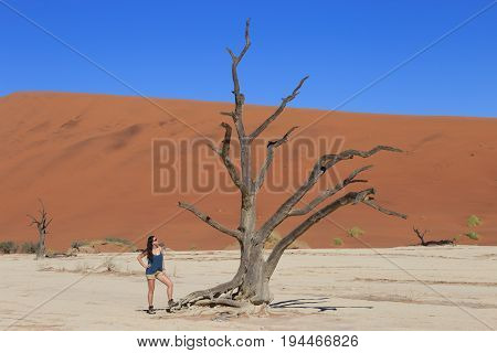 Girl At Deadvlei, Sossusvlei. Namibia, Africa