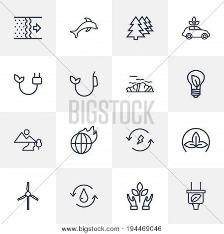 Set Of 16 Ecology Outline Icons Set.Collection Of Afforestation, Plug, Charge And Other Elements.