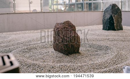 Japanese Garden Of Stones Close-up. Japanese Traditions And Wabi Sabi