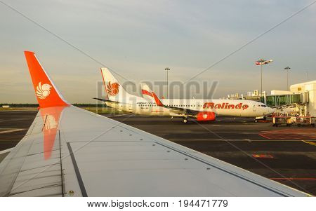 KUALA LUMPUR, MALAYSIA - CIRCA JANUARY 2016: A Malindo Air Boeing 737 at Kuala Lumpur International Airport.