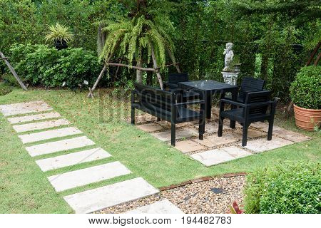 Furniture black chair and table decoration for outdoor garden