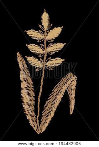 Ear of wheat embroidery stitches imitation. Cartoon illustration ear of wheat vector embroidery. Satin stitch imitation vector.