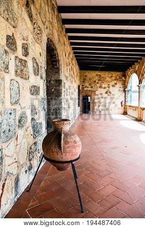 Medieval clay vase in the castle gallery