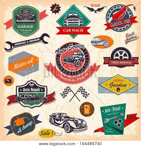 The set of retro vintage car labels