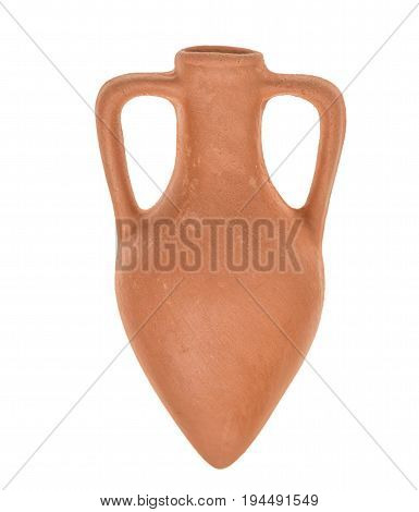 old clay amphora is isolated on white background close up