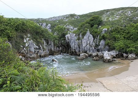 Gulpiyuri Beach Like A Natural Pool In Asturias, Spain