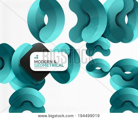 Abstract color geometric round shapes on white - elements with shadow, colorful composition