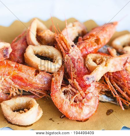Fried Local Seafood On Plate Close Up