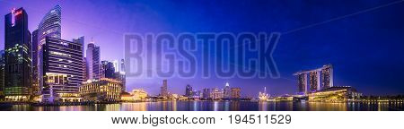 Vibrant panorama background of Singapore skyline at the business bay
