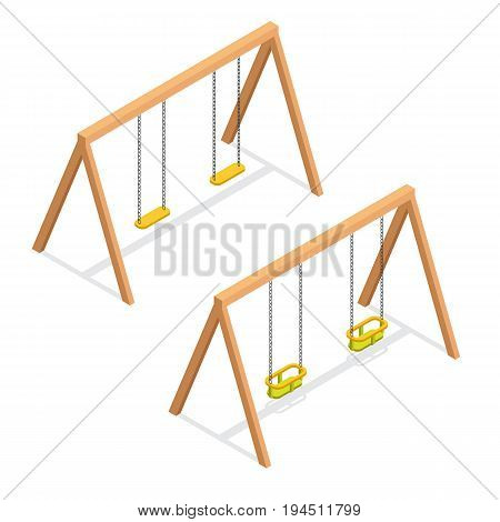 Isometric swings for kids and toddlers. Playground element 3d vector icon