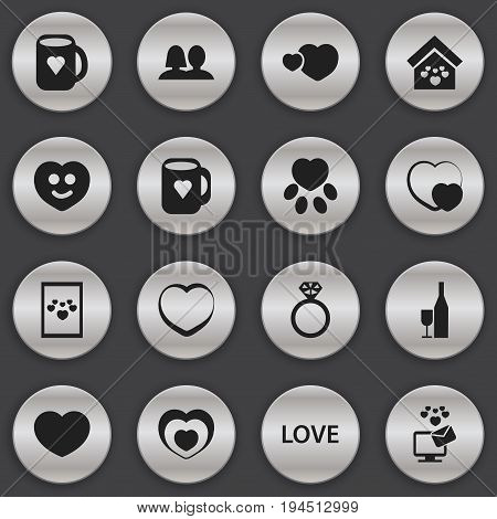 Set Of 16 Editable Heart Icons. Includes Symbols Such As Fizz, Tea Mug, Pounce And More. Can Be Used For Web, Mobile, UI And Infographic Design.