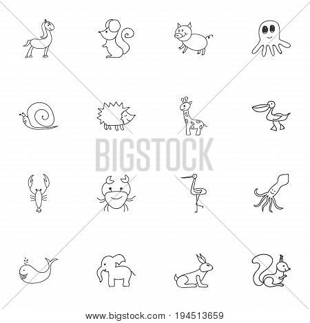 Set Of 16 Editable Animal Icons. Includes Symbols Such As Shadoof, Chipmunk, Rabbit And More. Can Be Used For Web, Mobile, UI And Infographic Design.